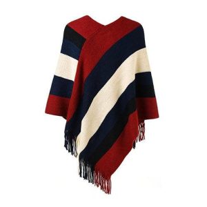 Poncho Rayures Chaud Femme