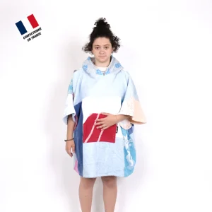 Poncho Anfibi Junior 100% Upcyclé « Blue Leaves » modèle unique