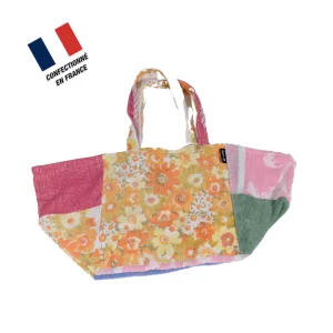 Sac de Plage Anfibi 100% Upcyclé « Orange Flowers » - Modèle unique