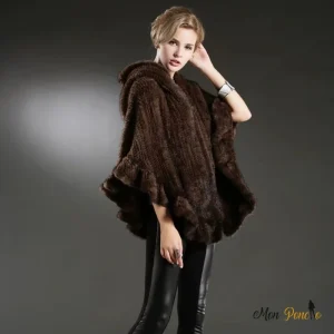 Châle Fourrure Vison Tricot Épais Col Fermeture