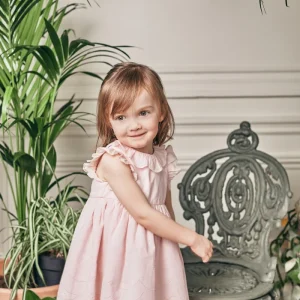 Robe Tartine et Chocolat rose pale voile brodé 3 mois