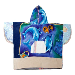 Poncho Anfibi Junior 100% Upcyclé « Flowers & Dolphins » - Modèle unique