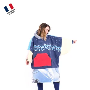 Poncho Anfibi unisexe 100% Upcyclé « Blue Flowers » modèle unique