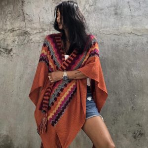 Poncho Du Pérou Tricotée Rayures en Zigzag