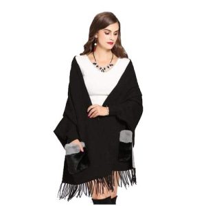 Poncho Poches-Fourrure Femme