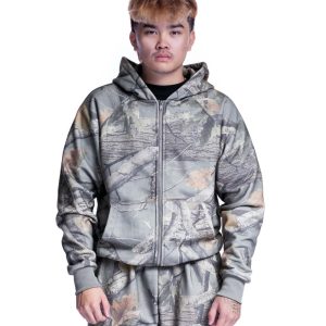 Hoodie à Double Fermeture Éclair Camouflage