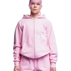 Hoodie à Double Fermeture Éclair Logo Latéral Rose